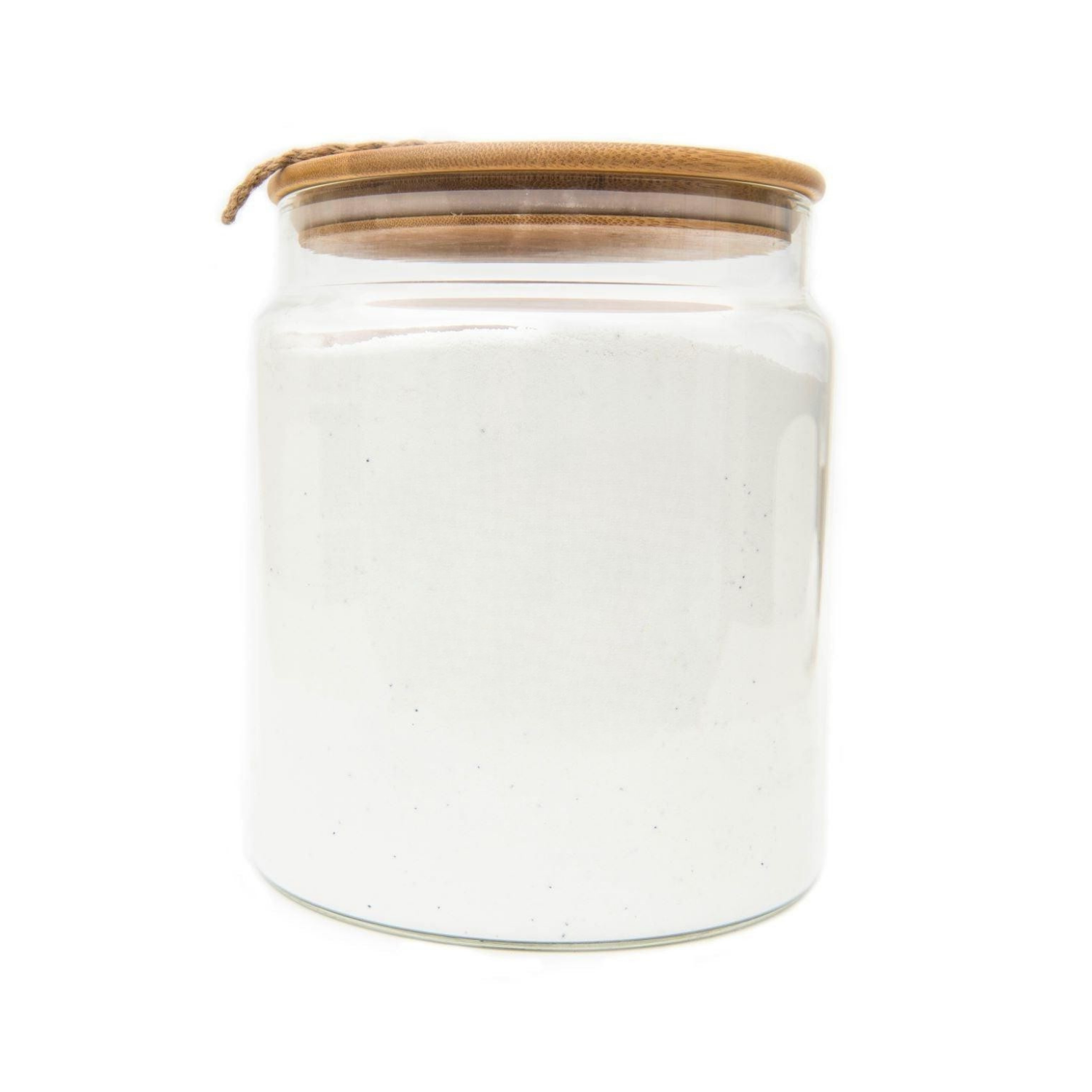 Bamboo and glass storage jar for home organisation, perfect for kitchen or bathroom storage solutions, lid for airtight protection.