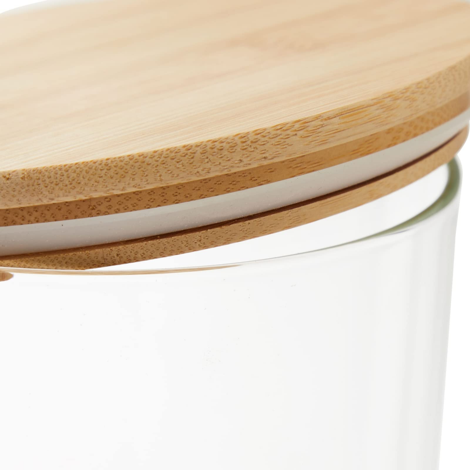 1600ml glass pantry jar with bamboo lid, ideal for kitchen storage and home organisation. Stylish and practical storage solution.