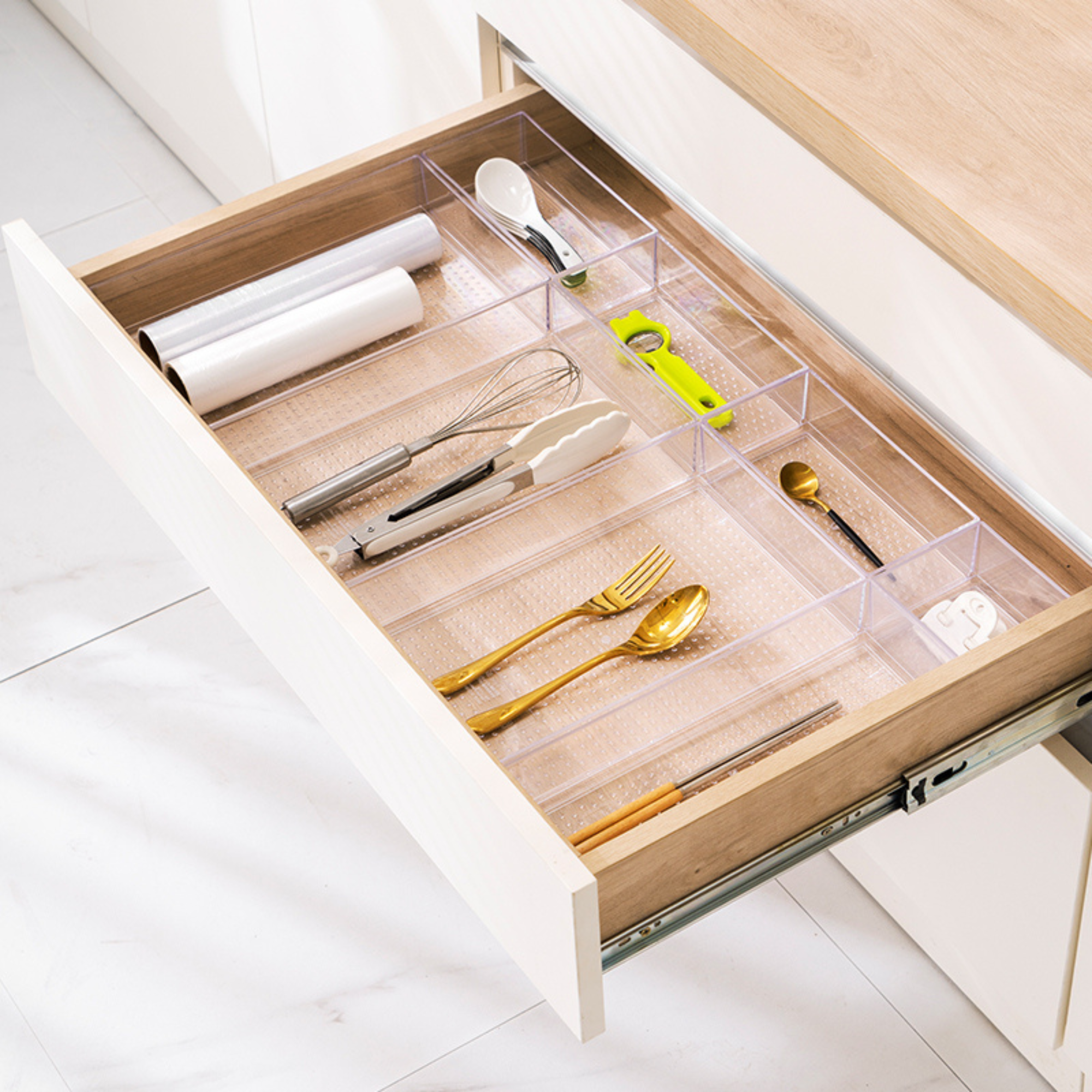 Small Clear Drawer Organisers for kitchen utensil storage