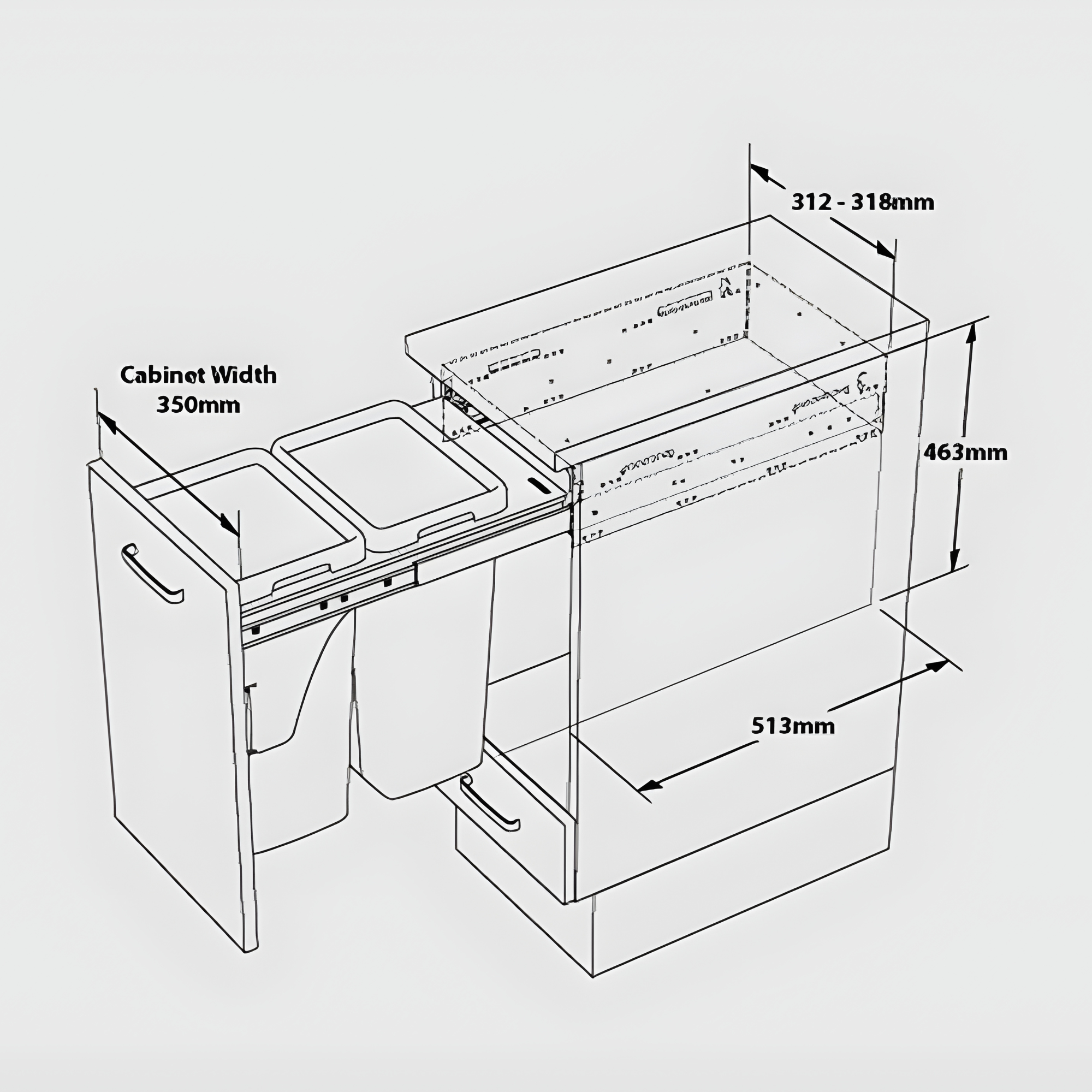 pull-out kitchen bin 2x18L for 350mm cabinet
