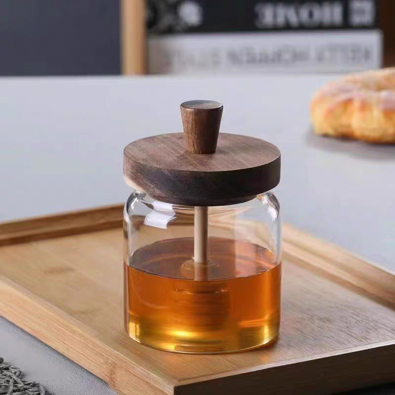 Glass Honey Jar with Wooden Lid & Dipper
