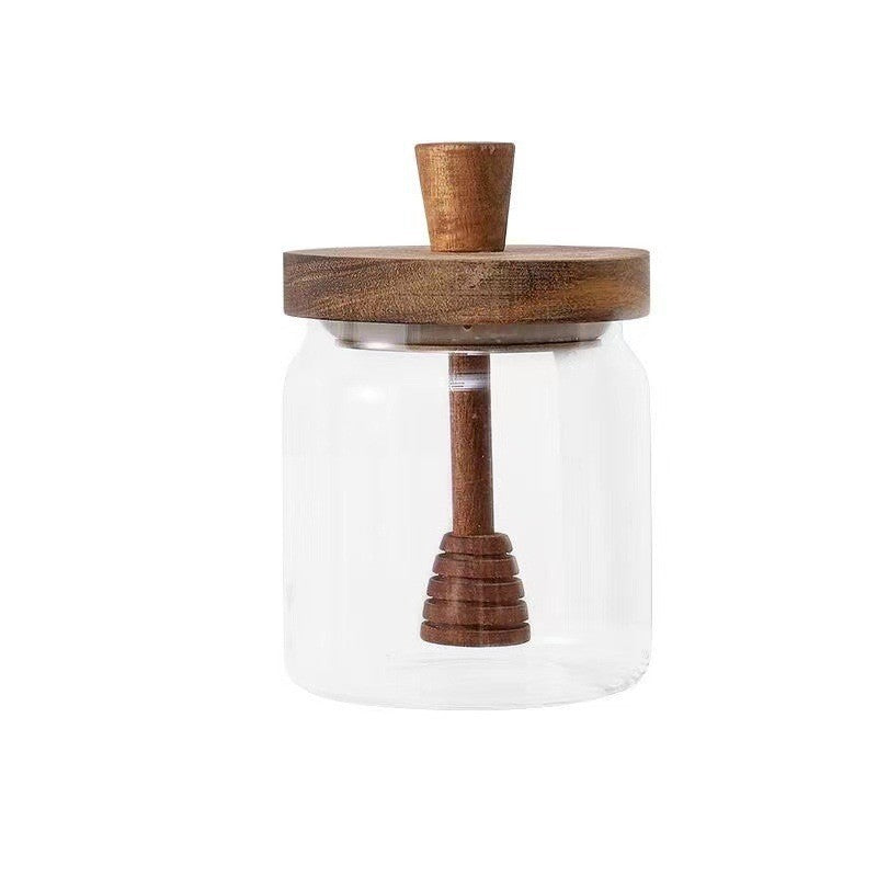 Glass Honey Jar with Wooden Lid & Dipper
