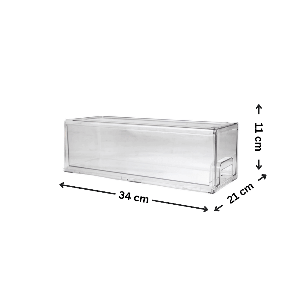 Clear modular drawer organizer, medium size, ideal for pantry and fridge storage.