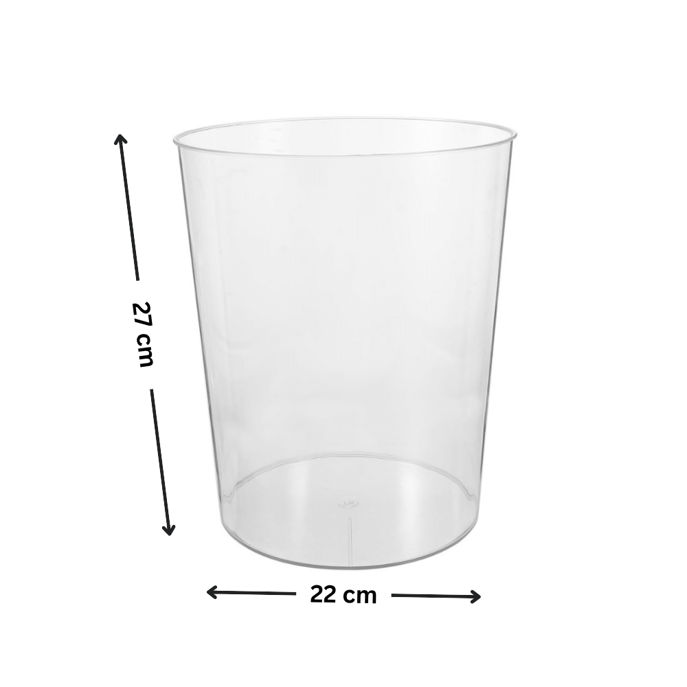 Clear rubbish bin for home organisation, ideal for kitchen, bathroom, or laundry. Stylish acrylic design for practical waste storage.