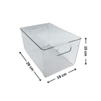 Clear acrylic storage bin, 29x19x15 cm, ideal for fridge organisation and home storage solutions.