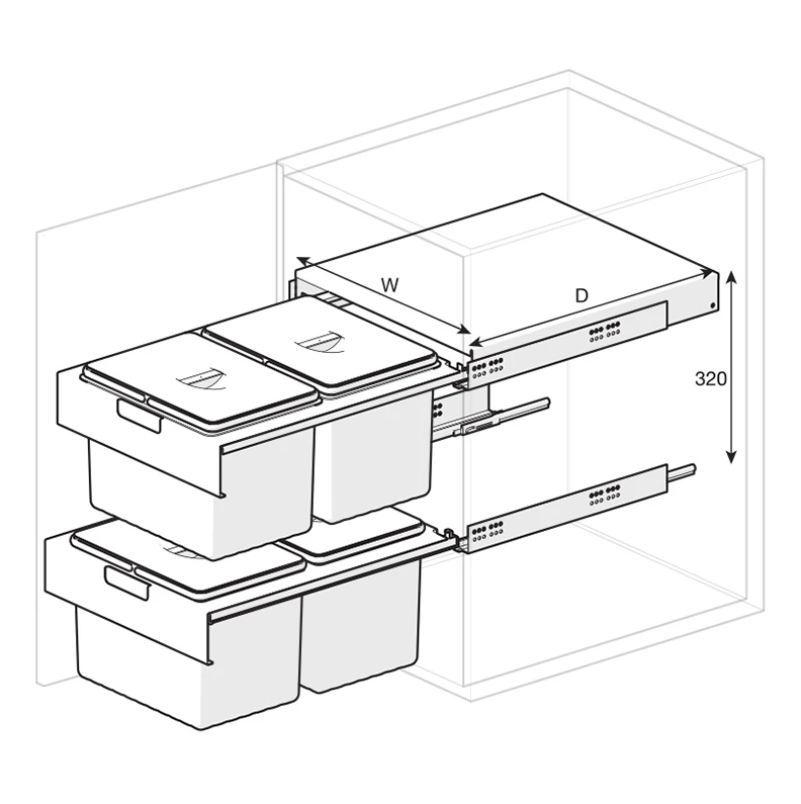 dual pull-out kitchen bin for 450mm cabinet