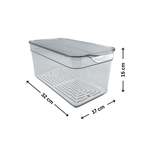 Clear fridge organiser with lid, 32x17x15 cm, perfect for kitchen storage and pantry jars.