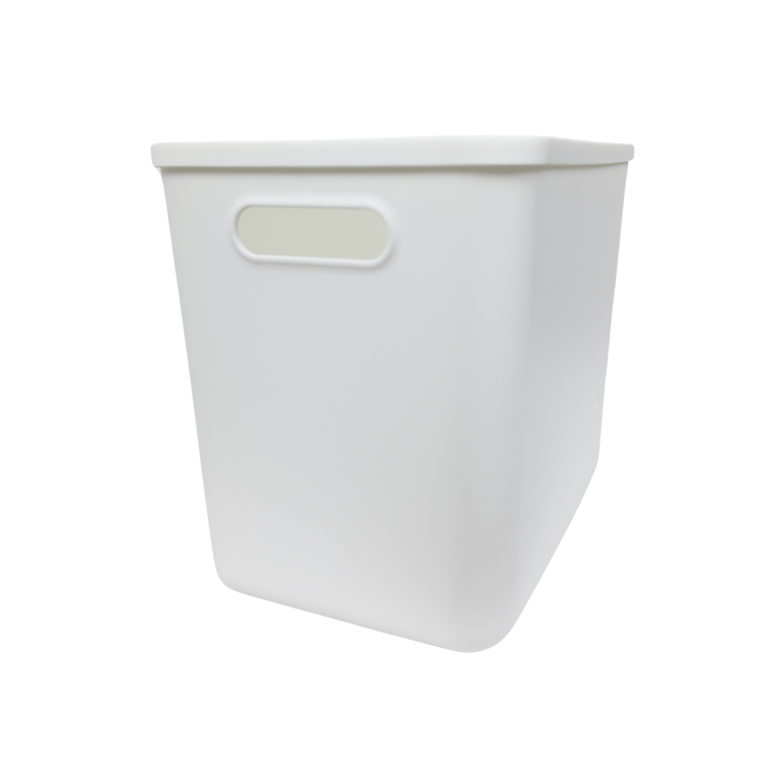 White storage container with lid, ideal for pantry or fridge organization, space-saving design