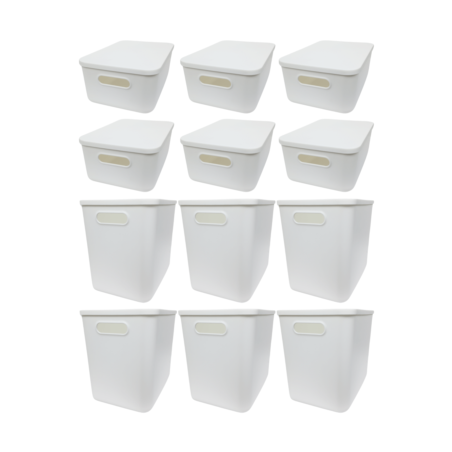 12 white storage containers with lids for pantry, fridge, or laundry organization