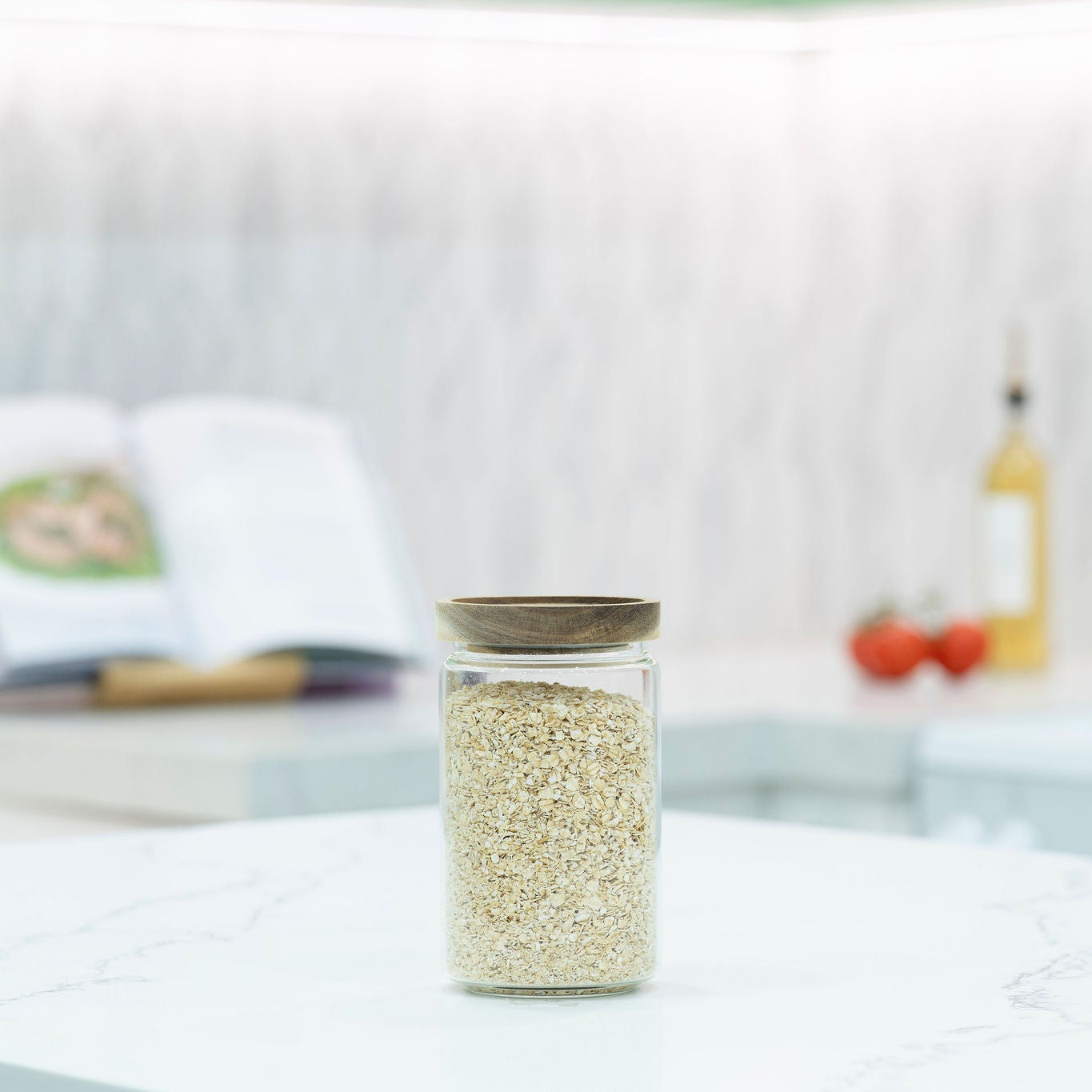 Round Glass Acacia Storage Jar Set – 5 Pack