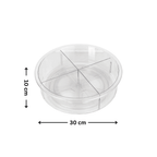 Tall round clear rotating tray with partitions, perfect for kitchen storage organizer.