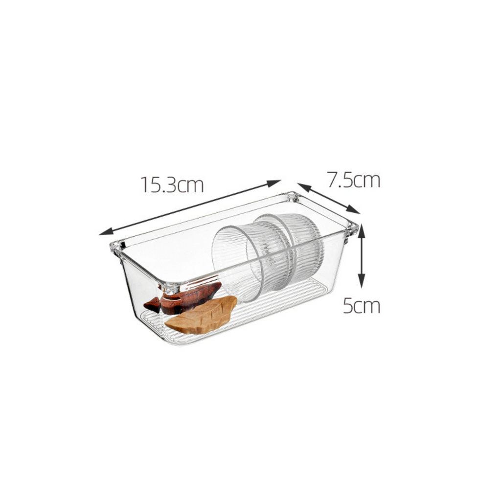 Clear Drawer Organiser Set – 8pc Modular Storage for home organisation in pantry, fridge, bathroom; dimensions 15.3x7.5x5cm.