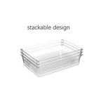 Clear Drawer Organiser Set – 8pc Modular Storage for pantry, bathroom, or laundry usage, showcasing stackable design for efficient storage.