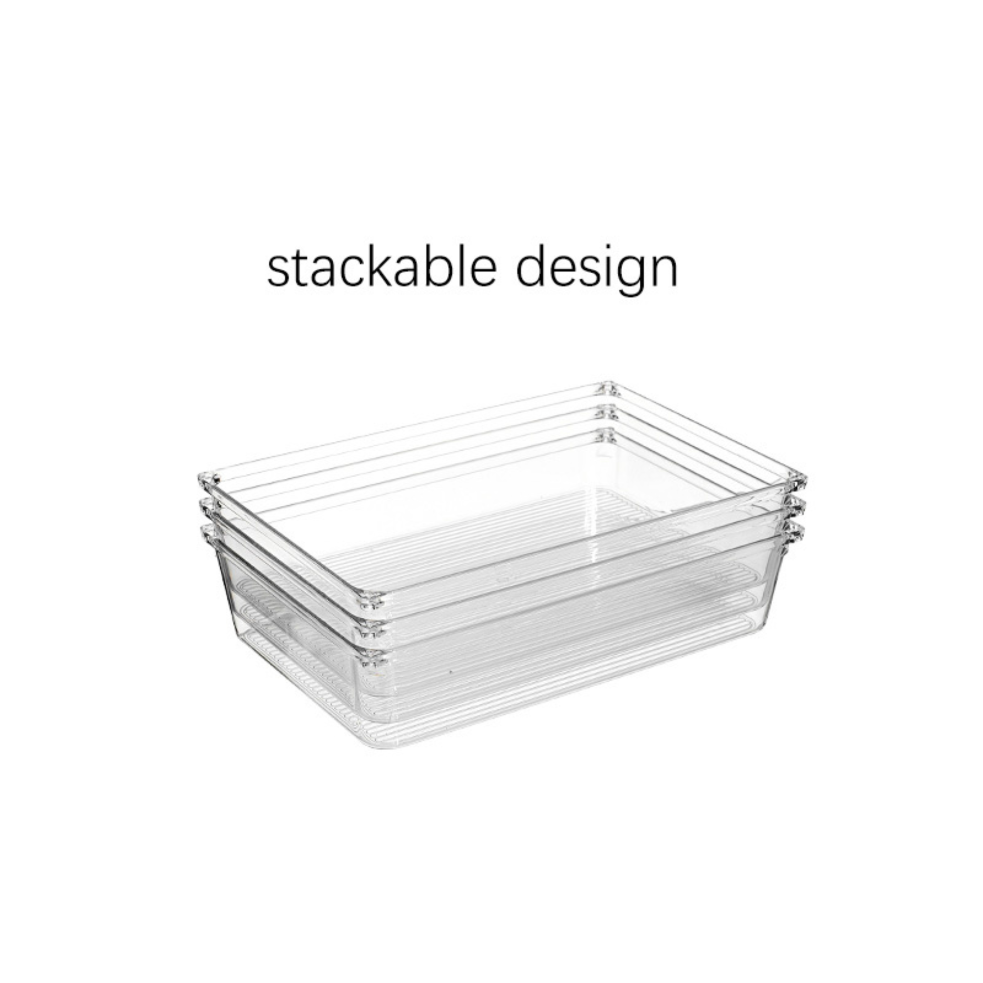 Clear Drawer Organiser Set – 8pc Modular Storage for pantry, bathroom, or laundry usage, showcasing stackable design for efficient storage.