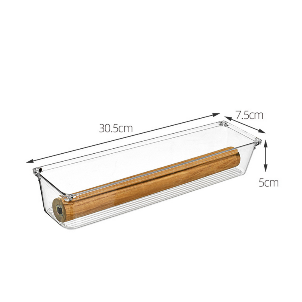 Clear Drawer Organiser Set – 8pc Modular Storage, ideal for pantry storage or bathroom organisers, featuring bamboo jars and fridge tubs.