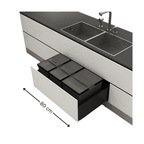 Blum-compatible 50L kitchen bin set in 800mm cabinet, ideal storage organiser for under sink.