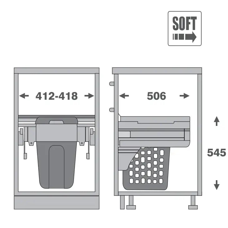 Pull-out hamper with 48L basket for 450mm cabinet, ideal space-saving laundry storage.